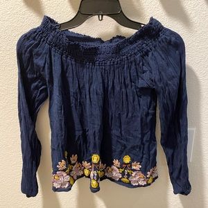 Navy off the shoulder long sleeve top